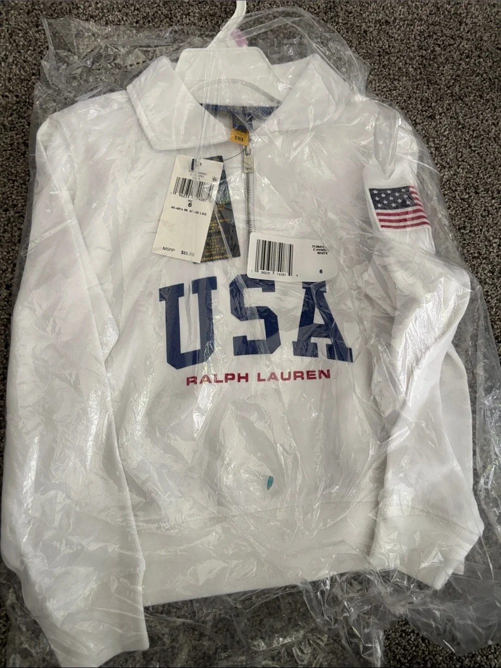 Kids Ralph Lauren White Pullover with Navy USA and Red Logo - Picture 6 of 7